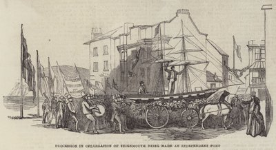 Procissão em Celebração da Boca de Teignmouth sendo feita um Porto Independente (gravura) de English School