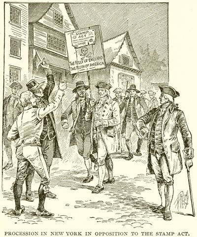 Procissão em Nova York em oposição ao Stamp Act de English School