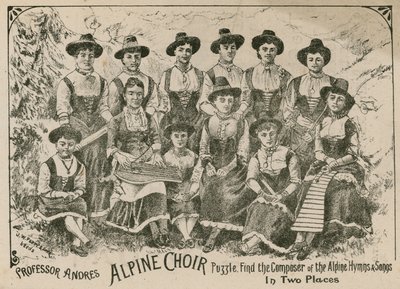 Professor André, quebra-cabeça Alpine Choir: encontre o compositor dos Hinos e Canções dos Alpes em dois lugares de English School