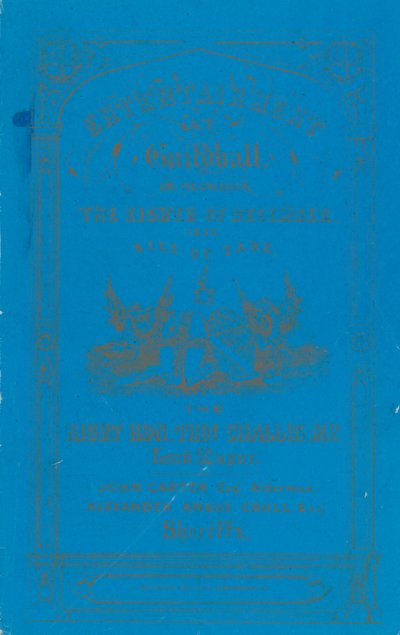 Programa para jantar no Guildhall, Londres, em 8 de dezembro de 1852 de English School