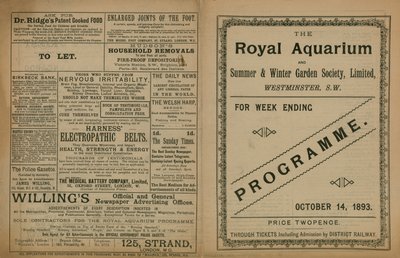 Programa de eventos no Royal Aquarium de English School