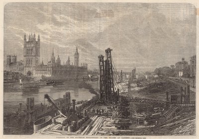 Progresso do dique sul do rio Tâmisa em Lambeth de English School
