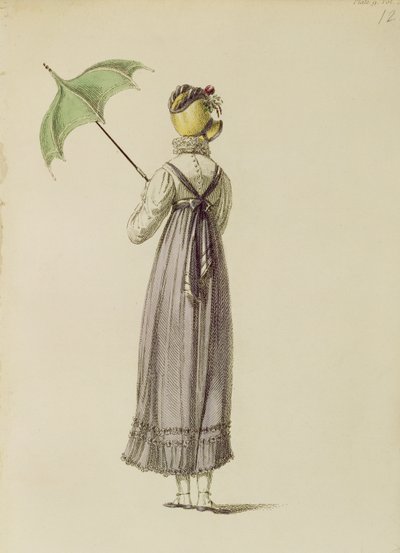 Vestido de passeio, placa de moda de Ackermanns Repository of Arts de English School