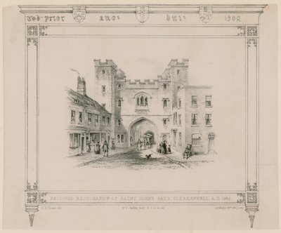 Proposta de restauração do Portão de São João, Clerkenwell, 1845 de English School