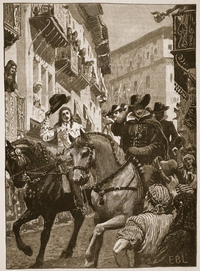 Recepção pública do príncipe Charles em Madri, ilustração da história ilustrada de Cassell da Inglaterra (foto sépia) de English School