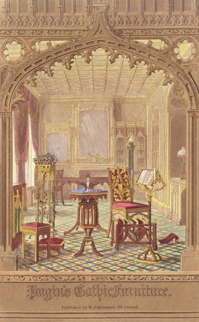 Mobiliário gótico de Pugins, de Augustus Charles Pugin (1762-1832), publicado por R. Ackermann, 1827 de English School