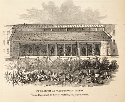 Bomba-sala na prisão de Wandsworth, ilustração das prisões criminosas de Londres e cenas da vida da prisão por Henry Mayhew e por John Binny, bar. 1862 de English School