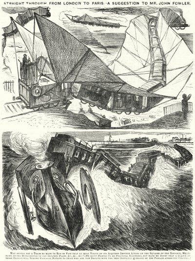 Soco cartoon: Directo de Londres a Paris. Uma sugestão ao Sr. John Fowler (gravura) de English School