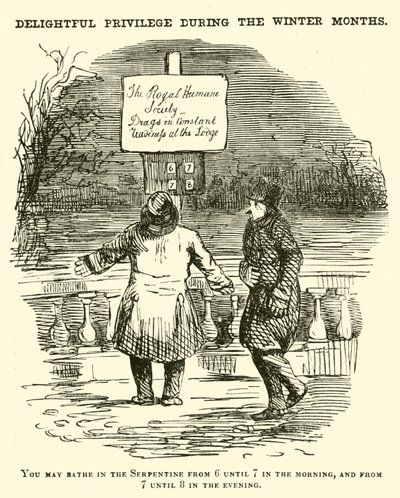 Desenhos animados de soco: Nadar na Serpentina, Hyde Park, Londres de English School