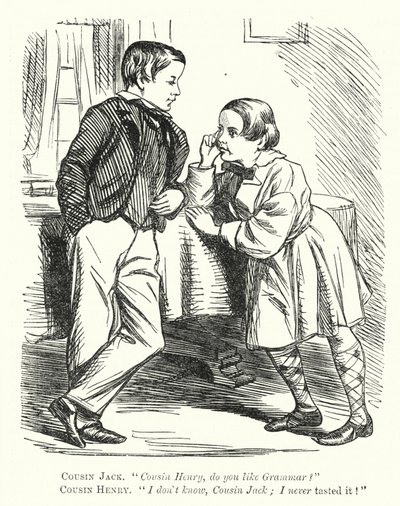 Punch cartoon: um mal-entendido sobre gramática (gravura) de English School