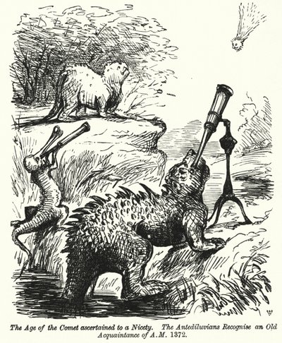 Punch cartoon: dinossauros observando um cometa (gravura) de English School