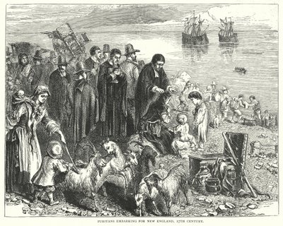 Puritanos que embarcam para Nova Inglaterra de English School