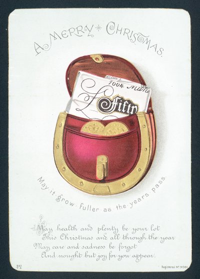 Bolsa cheia de dinheiro, cartão de Natal de English School