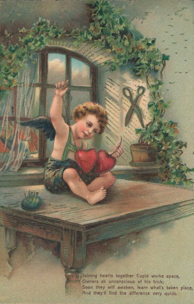 Putto juntando corações de English School