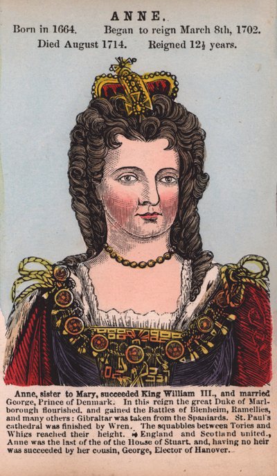 Rainha Ana (gravura colorida) de English School