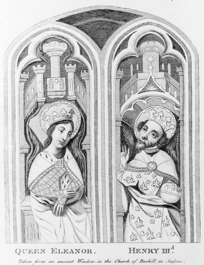 Rainha Eleanor e Henry III, tirada de uma antiga janela na Igreja de Boxhill, Sussex de English School