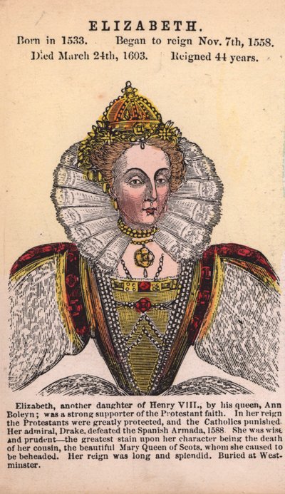Rainha Elizabeth I (gravura colorida) de English School