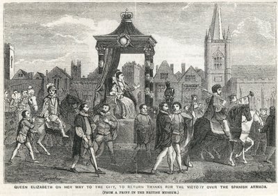 Rainha Elizabeth I a caminho da cidade para retornar obrigado pela vitória sobre a Armada Espanhola de English School