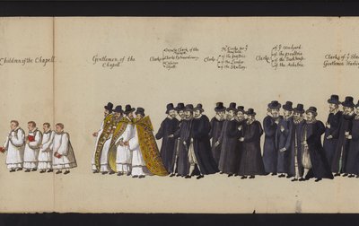 Procissão Funerária da Rainha Elizabeth I (gravura colorida) de English School