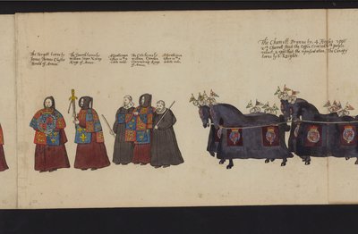 Procissão Funerária da Rainha Elizabeth I (gravura colorida) de English School