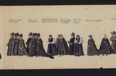 Procissão Funerária da Rainha Elizabeth I (gravura colorida) de English School
