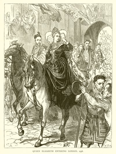 Rainha Elizabeth entrando em Londres, 1558 de English School