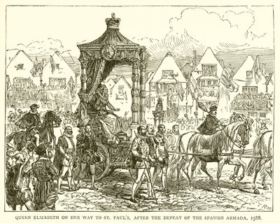 Rainha Elizabeth em seu caminho para St. Pauls, após a derrota da armada espanhola, 1588 de English School