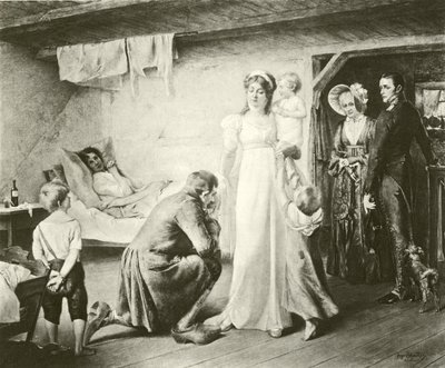 Rainha Louisi da Prússia visitando os pobres (gravura) de English School