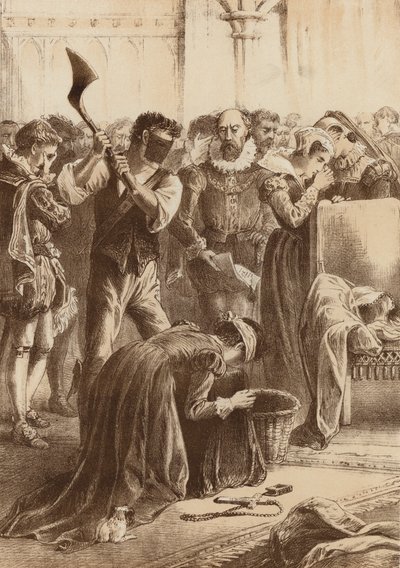 Rainha Maria, "Decapitada em Fotheringay" (litografia) de English School