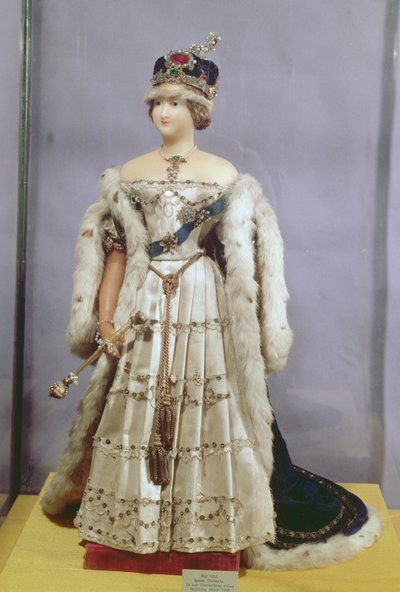 Boneca da Rainha Vitória (1819-1901) vestida com suas vestes de coroação, c.1840 (cera) de English School
