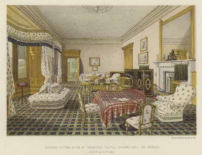 Sala de estar da Rainha Victorias no Castelo de Balmoral, abrindo-se para os Príncipes de English School