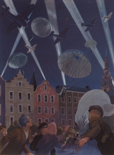 Aviões do Comando de Bombardeiros da RAF lançam cigarros sobre os Países Baixos ocupados pela Alemanha para os civis celebrarem o aniversário da Rainha Wilhelmina, Segunda Guerra Mundial de English School