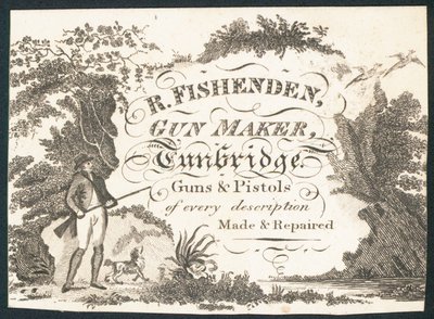 R Fishenden, fabricante de armas, cartão comercial de English School