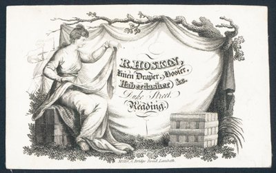 R Hoskin, cortina de linho, meias, armarinho, cartão comercial de English School