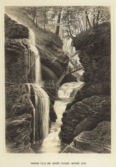 Quedas do arco-íris e cascata da caverna, Watkins Glen de English School