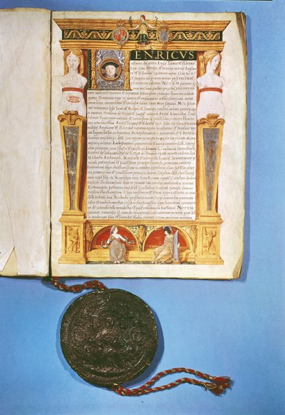 Ratificação de Henrique VIII (1491-1547) do Tratado de Ardres, 17 de julho de 1546 de English School