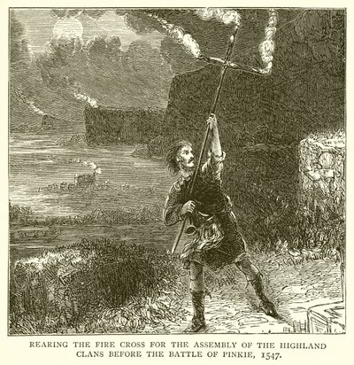 Criando a cruz de fogo para a Assembléia dos Clãs das Terras Altas antes da Batalha de Pinkie, 1547 de English School