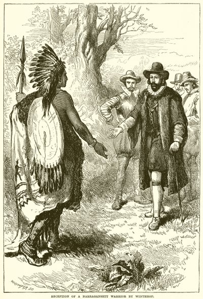 Recepção de um guerreiro Narragansett por Winthrop de English School