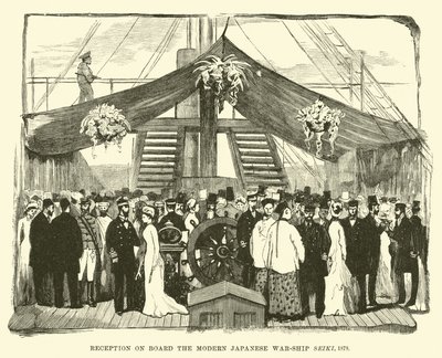 Recepção a bordo do moderno navio de guerra japonês Seiki, 1878 de English School