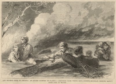 Refugiados de White Rock, no condado de Michigan, em busca de segurança contra incêndio na água de English School