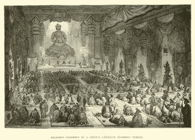 Cerimônia religiosa em um mosteiro chinês, templo budista de English School