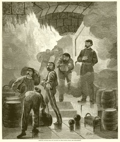 Removendo o pó da revista do Fort Sumter durante o bombardeio de English School