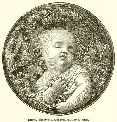 Repouso. Estudo de um bebé em mármore, por A. Munro (gravura) de English School