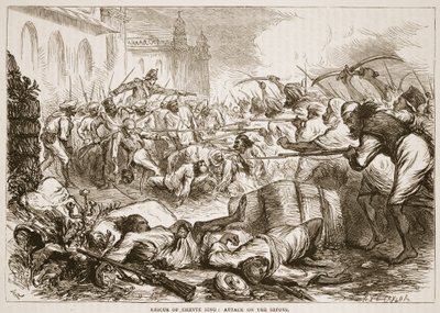 Resgate de Cheyte Sing: ataque aos sipaios, ilustração de Cassells Illustrated History of India por James Grant, pub. 1879 de English School