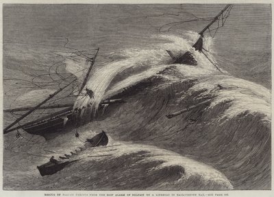 Resgate de Onze Pessoas do Alarme do Navio de Belfast por um Bote salva-vidas na Baía de Ballycotton (gravura) de English School