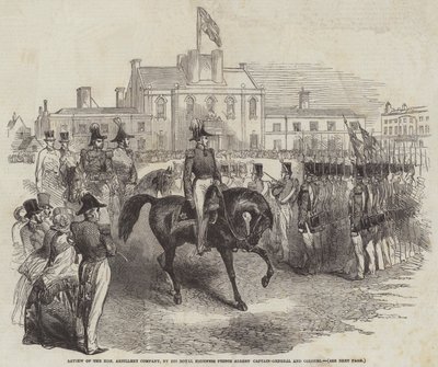 Revisão da Honrosa Companhia de Artilharia, por Sua Alteza Real Príncipe Alberto, Capitão-General e Coronel (gravura) de English School