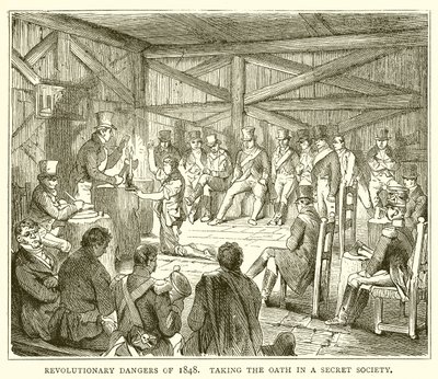 Perigos revolucionários de 1848. Fazendo o juramento em uma sociedade secreta de English School