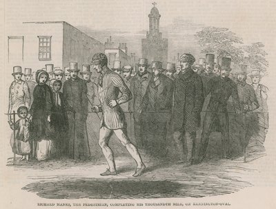 Richard Manks, o pedestre, completando sua milha milionária em Kennington Oval de English School