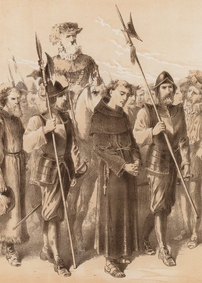 Richard Thirkill, "Guarded by the Sheriff and his men" (litografia) de English School