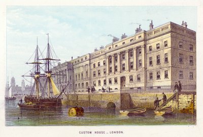 Rio Tamisa: Custom House, Londres (gravura colorida) de English School